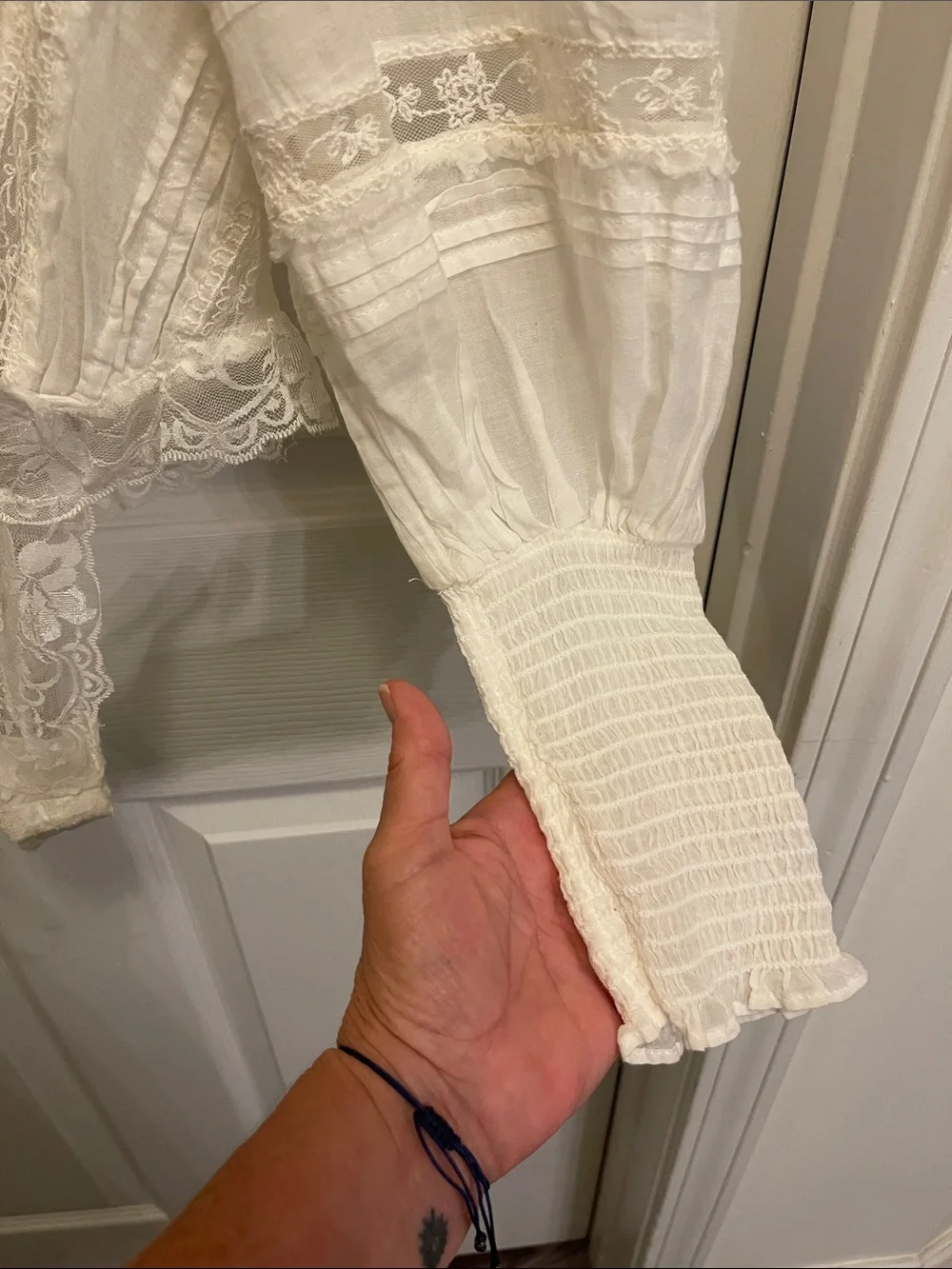 Free People Cream Lace-Trim Wrap Bodysuit Top